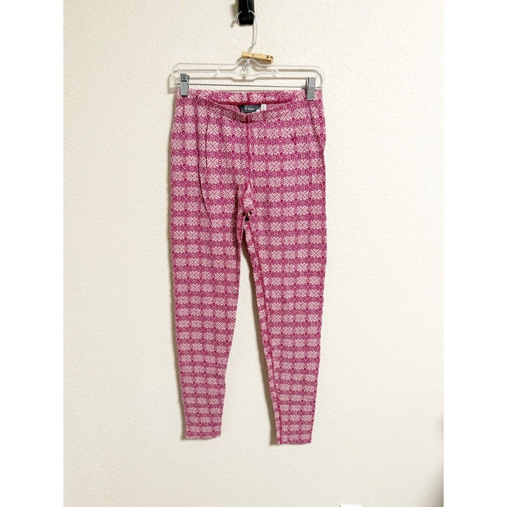Ibex Womens Merino Wool Leggings Geometric Print Base Layer Pink Magenta Size M